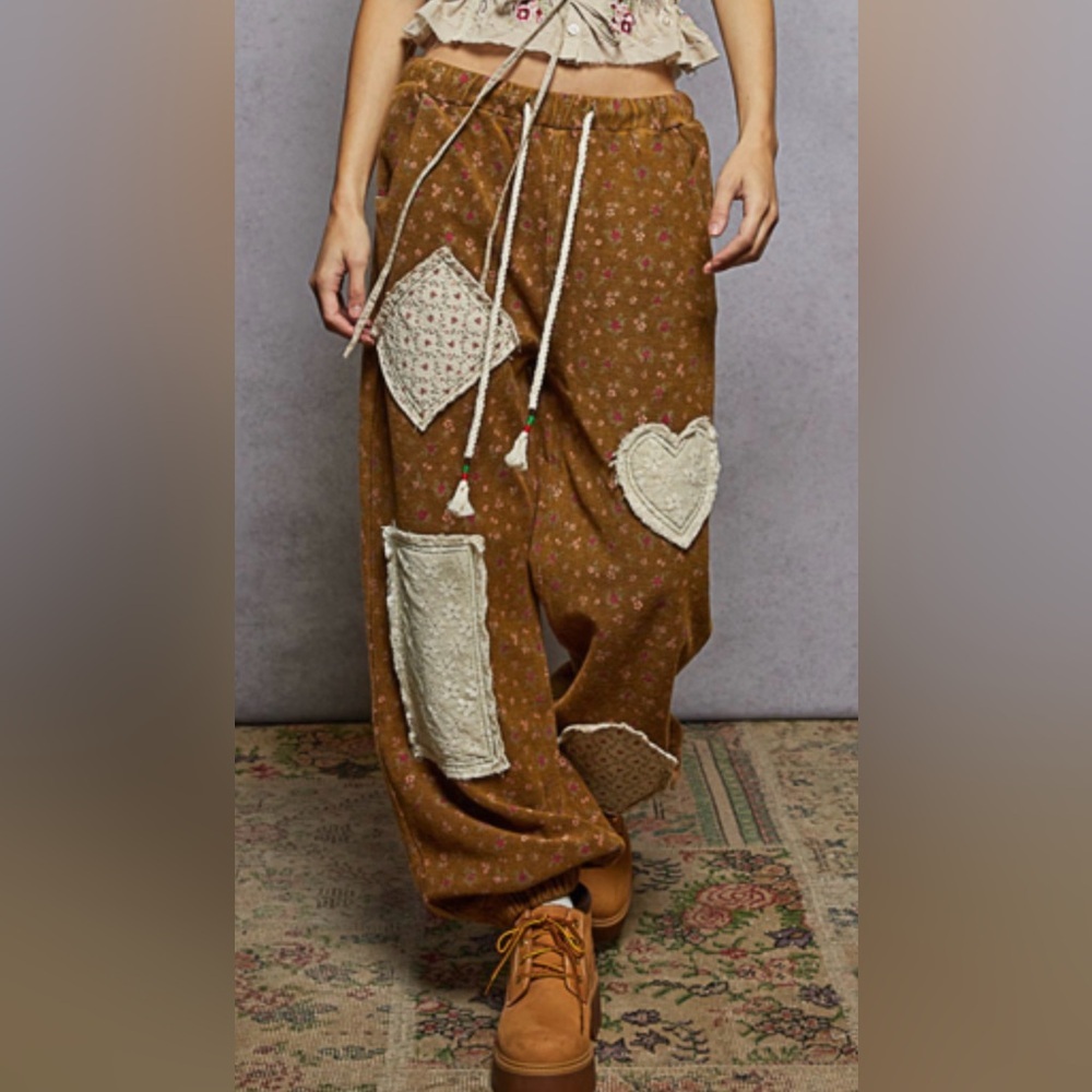 POL Bohemian Patchwork Brown Jogger Pants